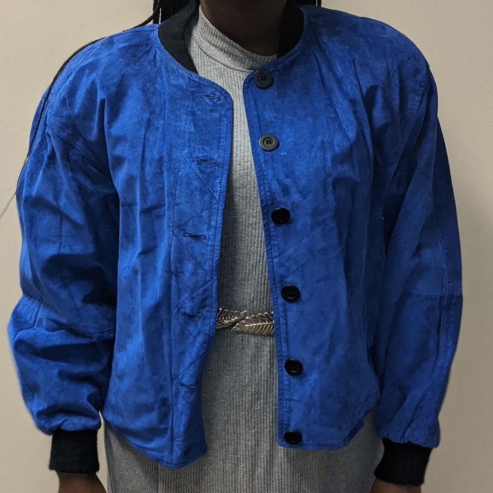 Anne Taylor vintage suede blue bomber jacket